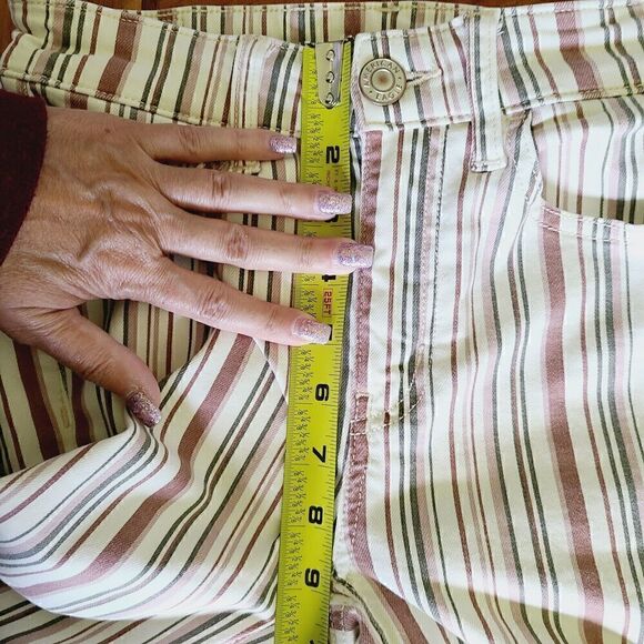 American Eagle Jeans Size 0 Women's Pants‎ Hi Rise Purple Ivory Black Striped - Picture 11 of 12